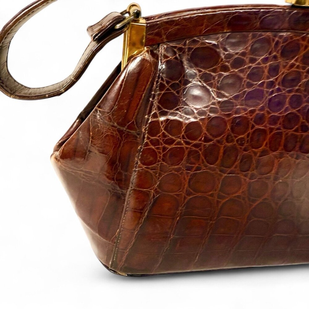 Vintage Alligator Skin Leather Handbag with Coin Purse - Picture 5 of 15